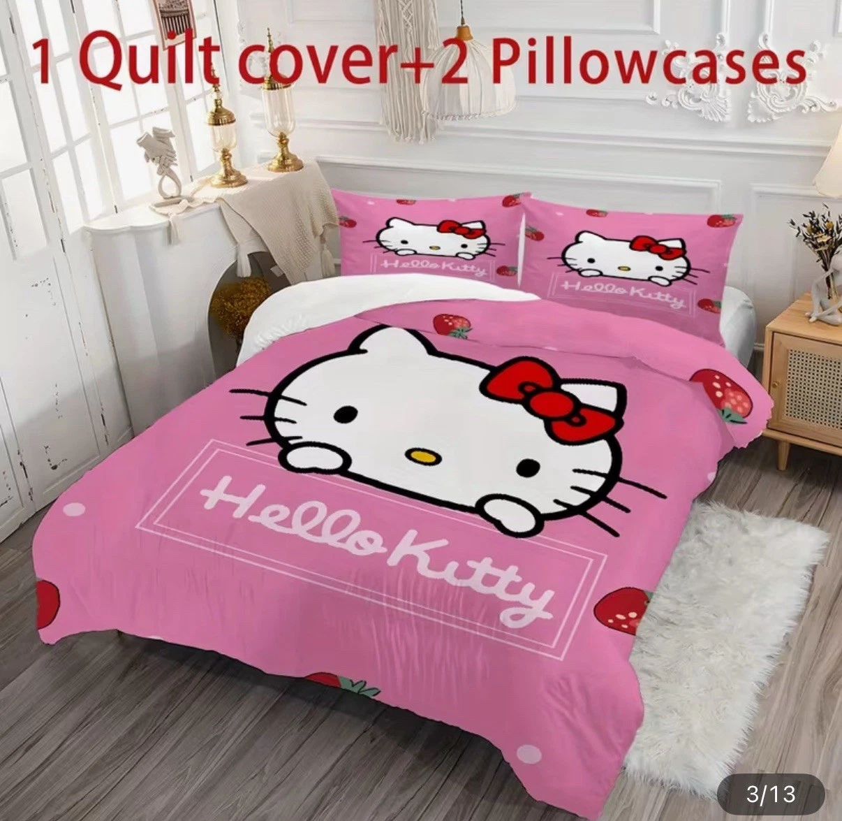 Hello Kitty Coral Bedding Set Queen Duvet Cover with 2 Pillowcases
