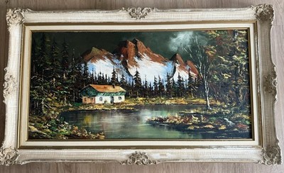 Large Vintage Textured Oil Painting   Signed  Schmidts    Ornate Frame