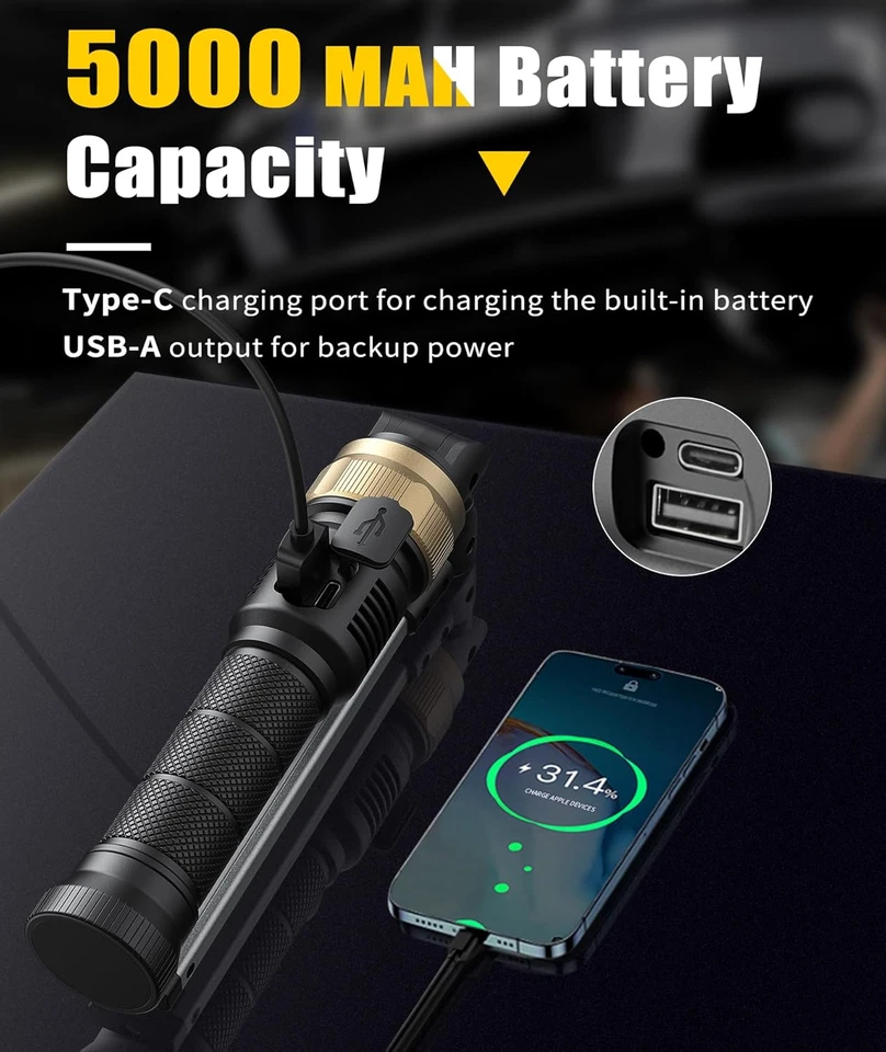 Luz de Trabajo Recargable - Linterna Magnética 5000Mah con Rotación 360° Plegable Foto 3 de 4