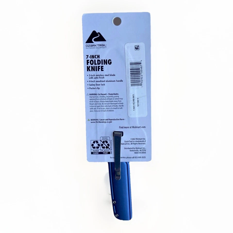 Ozark Trail Folding Knife 7” Blue Anodized Aluminum Handle 3" Stainless Blade - Image 2 of 2