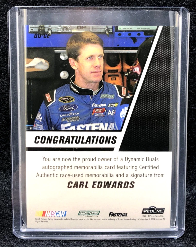 Carl Edwards 2014 Press Pass Racing Dynamic Duals Relic Autograph #5/25 - Image 3 of 3