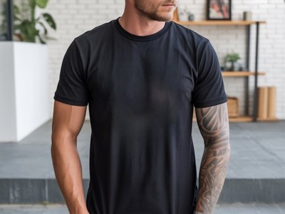 Herren T-Shirt Schwarz Basic Baumwolle Slim Fit Rundhals Kurzarm Freizeit Shirt