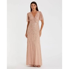 Mac Duggal NWT Embellished Flutter Sleeve Gown in Nude Size 16