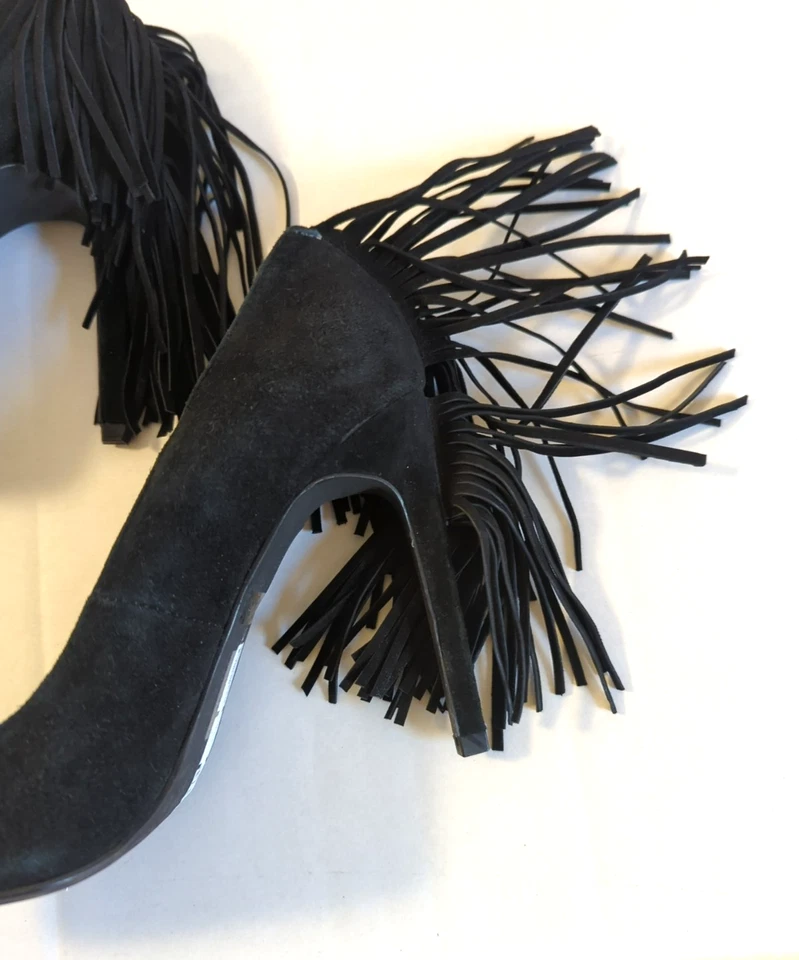 Jeffrey Campbell Tacones de Gamuza Negros Talla 6 Flecos Fiesta Hora Hada Gótica Coqueta Foto 2 de 4