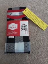 Holiday Time Kids Pajama Set New Size 8 Black And White Plaid