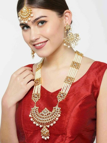 Collar indio Bollywood tono dorado Rani largo pendiente de cabello para mujeres boda joyería eBay