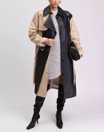ROKH Women's Real Leather Trench Coat Jacket Size 8 – Belted, High Quality - Picture 2 of 12