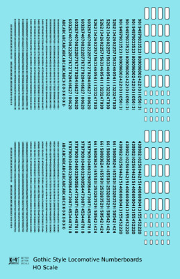 K4 HO Scale Decals Gothic Locomotive Number Board Numbers Black Numberboard