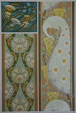 Méduse cigale lys vitrail Lithographie Art Nouveau originale 1897 décoration 17