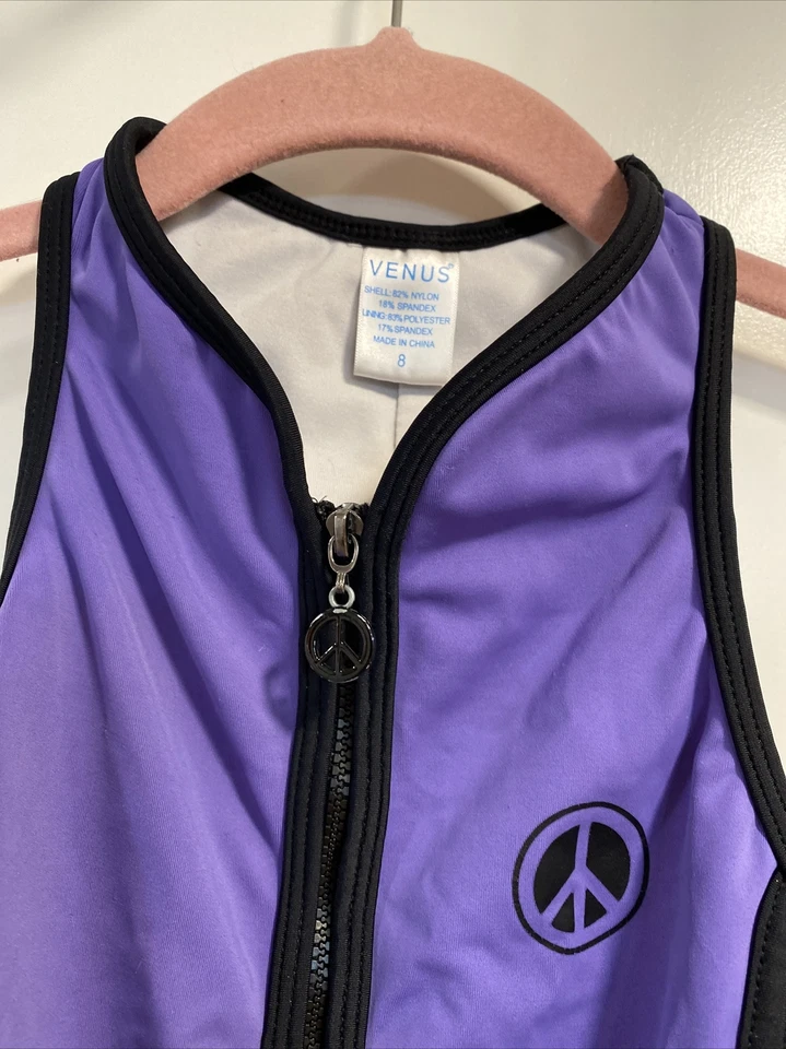 Traje de baño Venus 1 pieza con cinturón cremallera frontal negro/púrpura espalda de corredor forrado completo 8 Foto 2 de 4