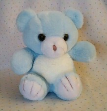 Vintage Pastel Blue White Teddy Bear Baby Stuffed Animal Plush Toy 7" Brown Eyes