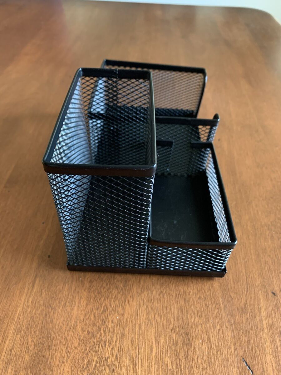 Black mesh multi compartment divided wire desk organizer office caddy  8x4x3-3/4”