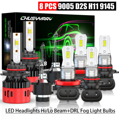 For Acura TL 2009-2014 -8PCS Front LED HID Headlights Hi/Lo DRL Fog Light bulbs