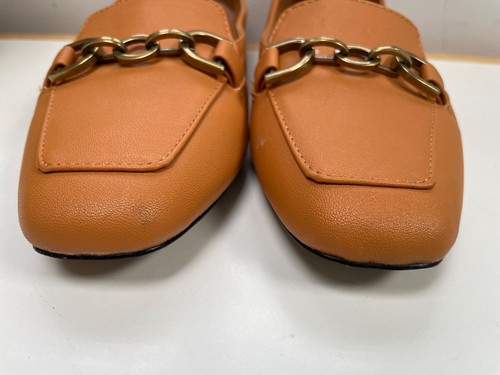 NEXT Ladies Tan Loafer Shoes UK 5.5 Slip On Flat Gold Metal Chain Comfort £34 - Picture 3 of 13
