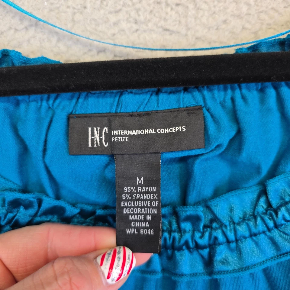 INC Top Mujer M Turquesa Volantes Escote Manga Raglán Boho Hippie Y2K Campesino Foto 4 de 4