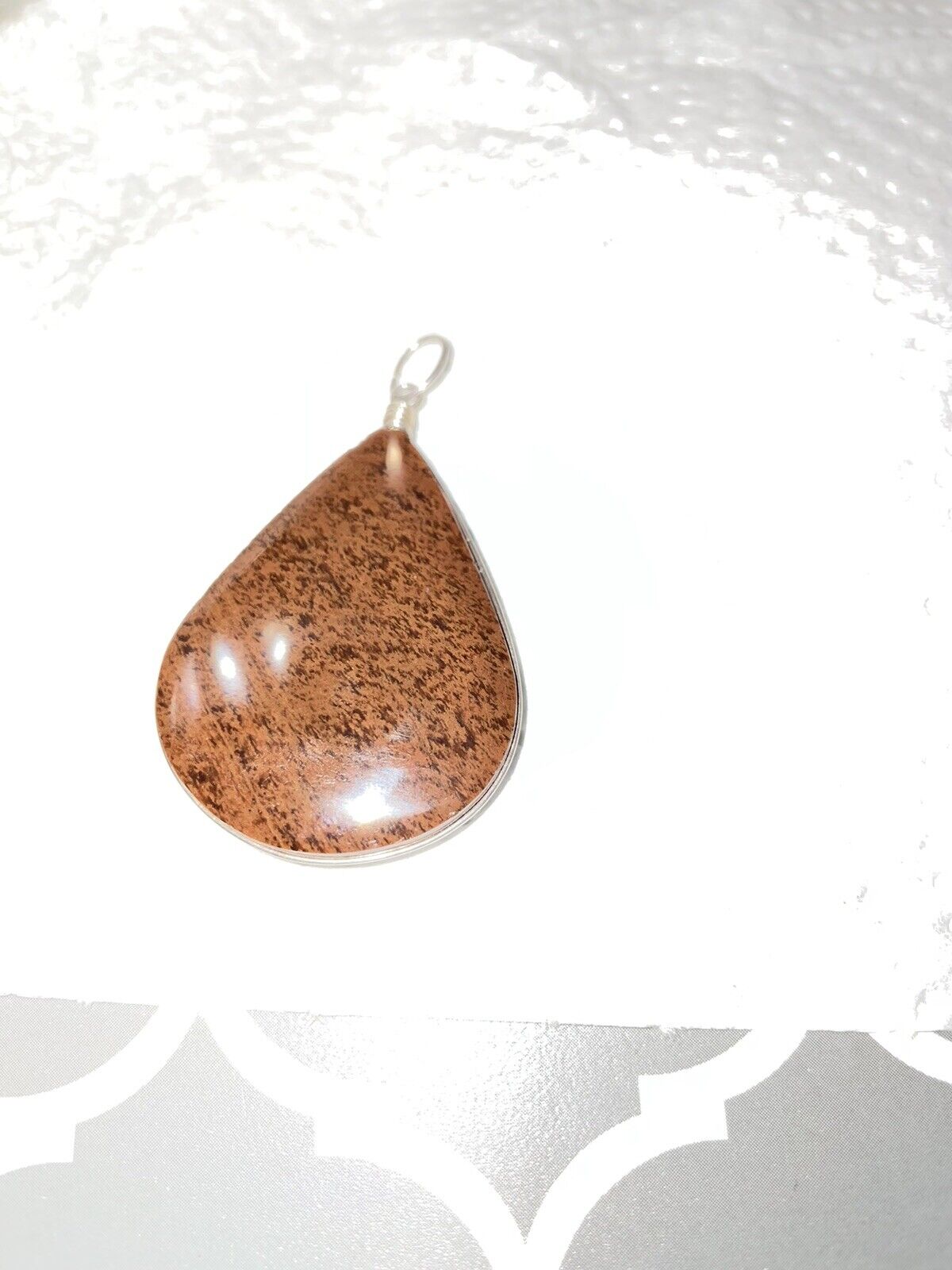 Silver Tone Large Brown Necklace Pendant - image 7