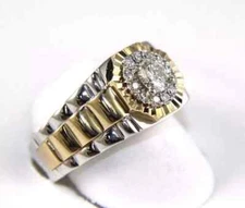2.20CT Round Lab Created Diamond Rolex Design Men's Ring 14K Two Tone Gold Over