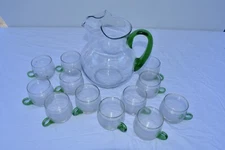 Sussmuth Germany Blown Glass 12 Cups With Pitcher Green Handle 1950 Rare Vintage