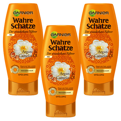 (23,35 /L) 3x 200ml Garnier Wahre Schätze Spülung Der wunderbare Nährer Arganöl