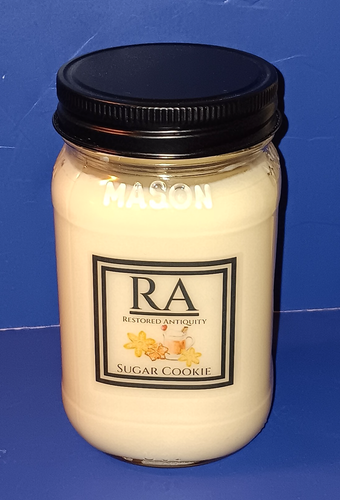 RA RESTORED ANTIQUITY LARGE MASON JAR SOY WAX CANDLE *SUGAR COOKIE* USA MADE NEW - Picture 2 of 8
