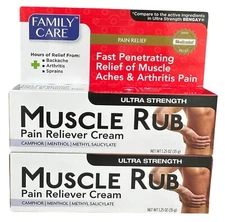 Family Care Muscle Rub Pain Reliever Cream Ultra Strong 2 Pack, 1.25 Oz each.