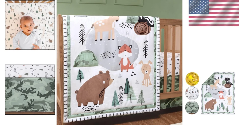 Juego completo de ropa de cama para cuna de 3 piezas - Tema Woodland para bebés niños - Suave y acogedor Foto 2 de 4