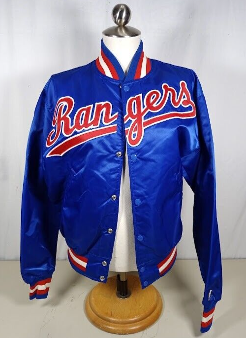 ジャケット・アウター VTG STARTER MLB S jacket L blue Vintage Starter Texas Rangers MLB Blue Satin Bomber Jacket