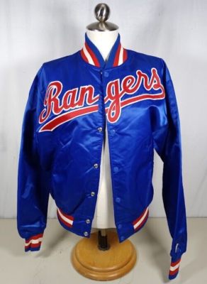 Vintage Starter Texas Rangers MLB Blue Satin Bomber Jacket Size L