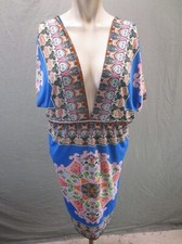 Unbranded One Size Womens Paisley Plunging Short Sleeve Midi Beach Dress 338