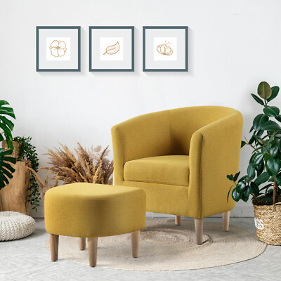 Modern Sofa Accent Chair with Curved Back w Ottoman Armchair