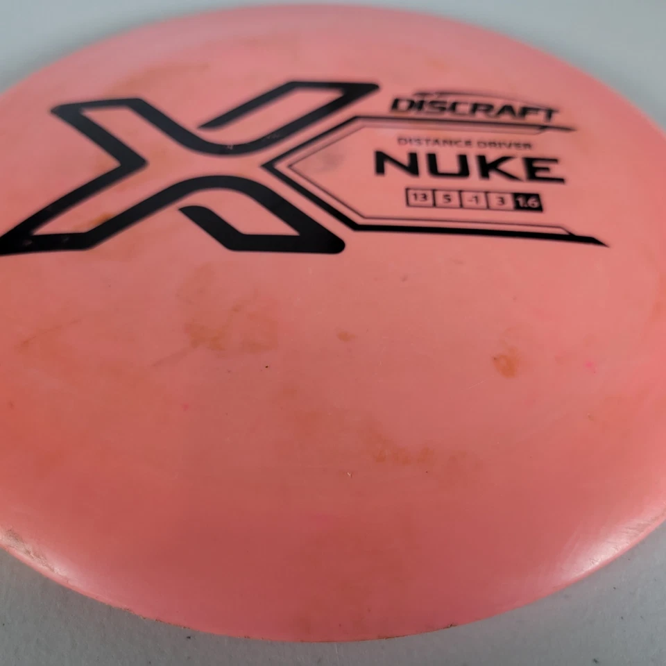 Used Discraft X Nuke 164-166g Disc Golf Distance Driver Pink 13/5/-1/3 ds - Image 2 of 4