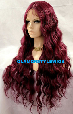 3 WAYS PART LACE FRONT FULL WIG LONG WAVY LAYERED BURGUNDY MIX HEAT OK NWT