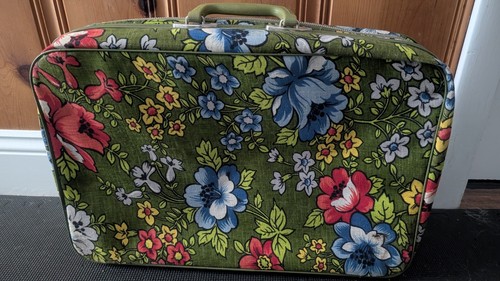 Vintage 70s Mid Century Modern Green Floral Luggage Bantam Travelware Bronx NY - Picture 9 of 14