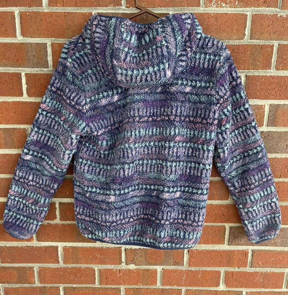 Jaqueta de lã Eddie Bauer Quest pelúcia macia juventude L azul roxo zíper completo capuz - Imagem 2 de 4