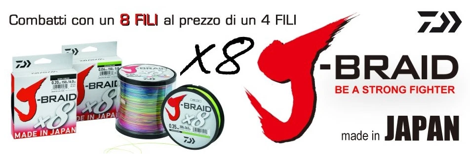 TRECCIATO PESCA 8 FILI J-BRAID PE X8 DAIWA 150 MT VARI DIAMETRI MULTIFIBRA LINE