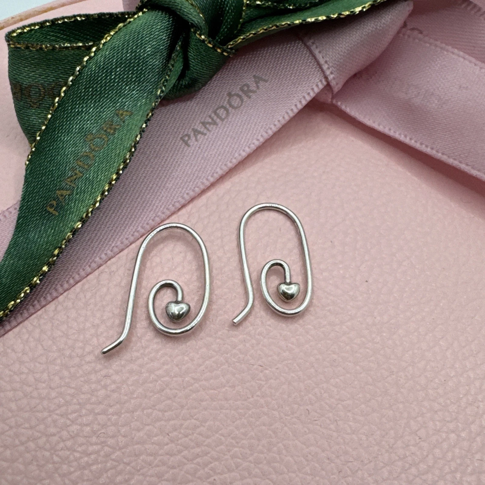 Pandora Compose Dangle EARRINGS HEART SWIRL POSTS Hooks 290604 Retired Genuine