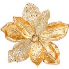 10"Velvet Poinsettias Artificial Christmas Flowers 6pcs Large Glitter Picks