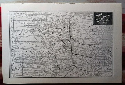 ~1910 Zug Streckenplan IOWA CENTRAL ROUTE alle Bahnlinien Bahnhöfe SD MO IL NE