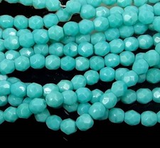 50 Firepolish Czech Glass Faceted Round Beads - Opaque - Turquoise Blue 4mm