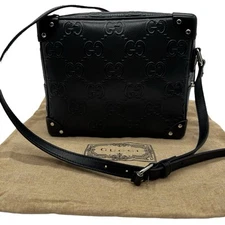 GUCCI GG Embossed Crossbody Shoulder Bag Leather Black Silver 262363 Unisex
