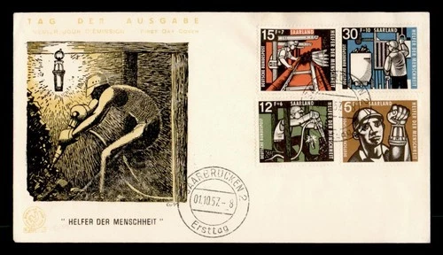 DR WHO 1957 GERMANY SAAR FDC MINING SEMI POST COMBO M78146