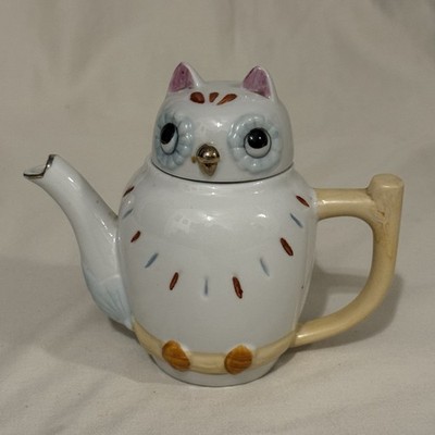 EMSON Vintage Porcelain Hand Painted Owl Figure Single Serve Teapot