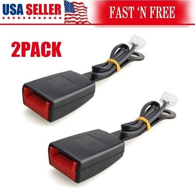 2Pack Universal Auto Car Seat Belt Buckle Socket Plug Connector W/ Warning Cable