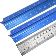 3 Pack Architectural and Engineer Scale Ruler Set, 12 Inch Aluminum Triangula...