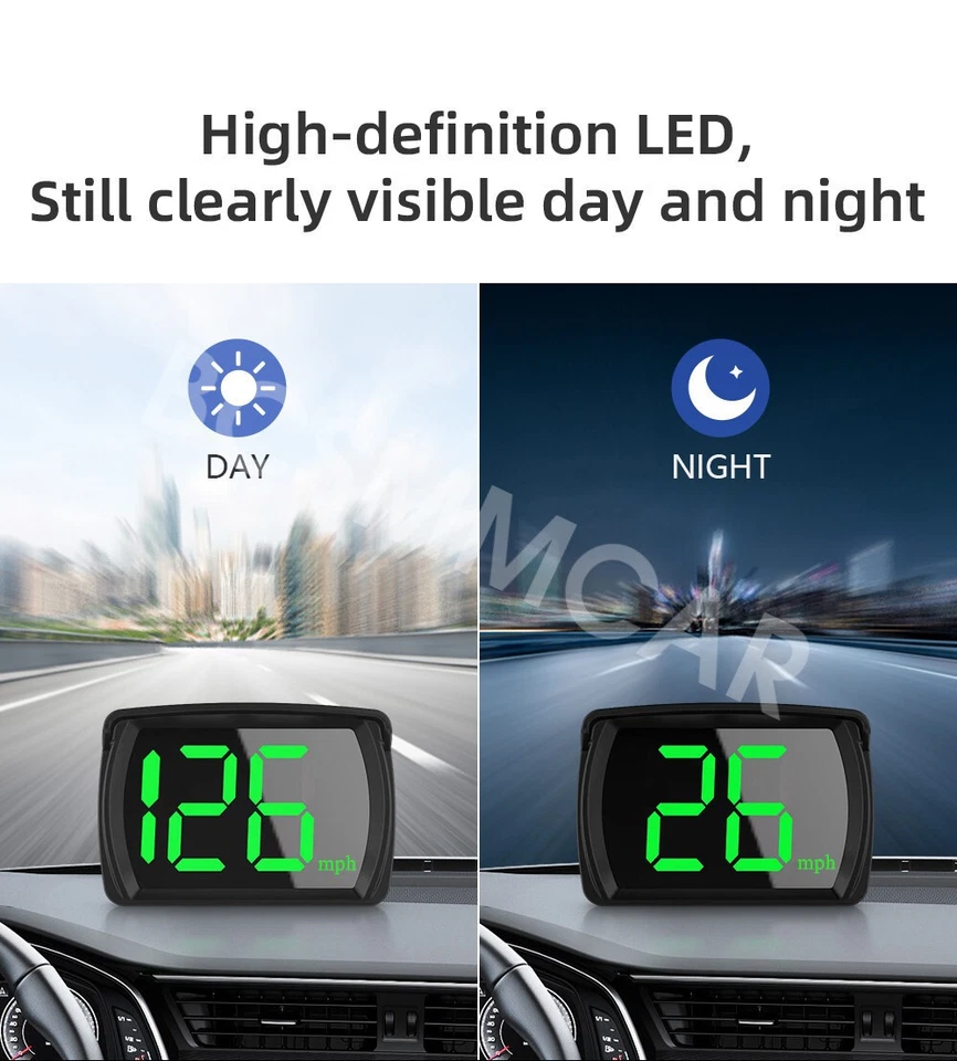Medidores de velocímetro digital para automóvil SUV pantalla frontal MPH adornos plug and play negro Foto 3 de 4