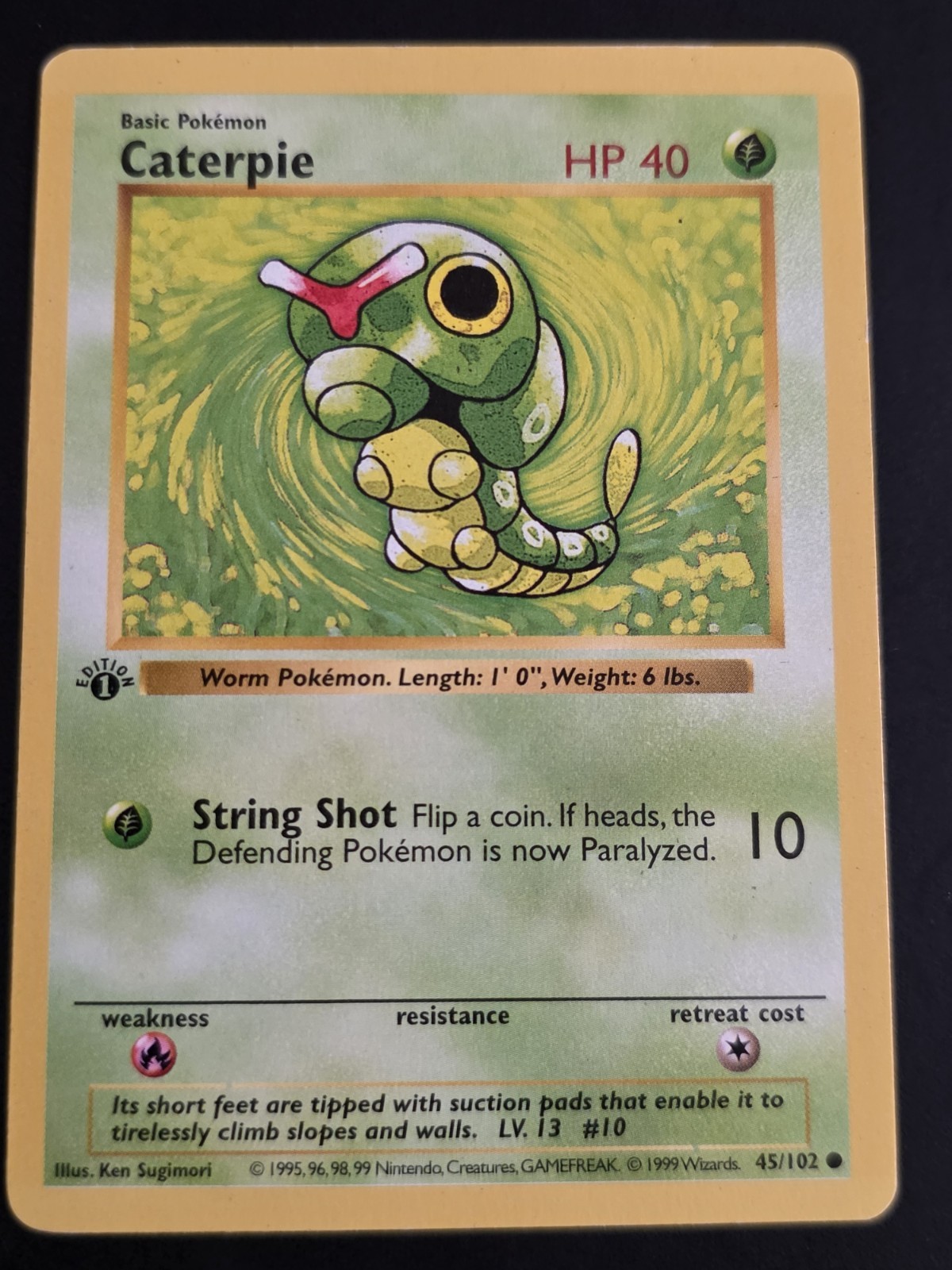 1999 VINTAGE POKEMON TCG 1ST EDITION SHADOWLESS CATERPIE 45 BASE SET MP