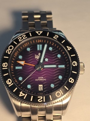 Phoibos WAVE MASTER GMT 200M Stahl Automatik Schwarz Diver Datum Herren Uhr