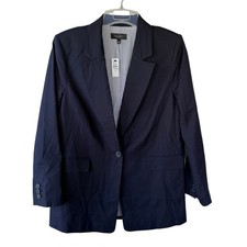 NEW Talbots Size 10 Navy Blue Blazer A Cotton Linen Blend