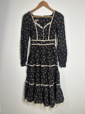 Vintage 1970 s Gunne Sax Dress Women s Black Floral Prarie Cottage Core