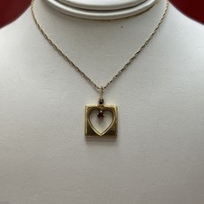 14k Solid Yellow Gold Link Chain Necklace With Heart Pendant